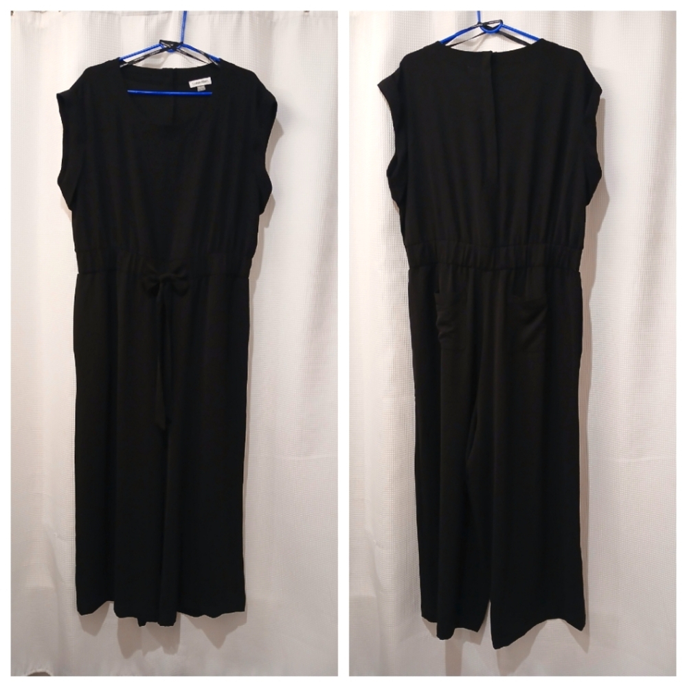Calvin Klein Black Jumpsiut with Tie Front and Wide Legs Size 16